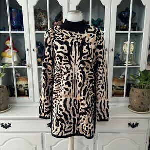 Chico’s Leopard-Print Mock Neck Sweater Tunic Size Small